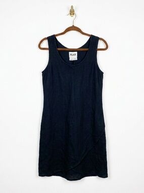 FLAX 100% Linen Sleeveless Shift Dress Black Lithuania Tank Knee Length Small